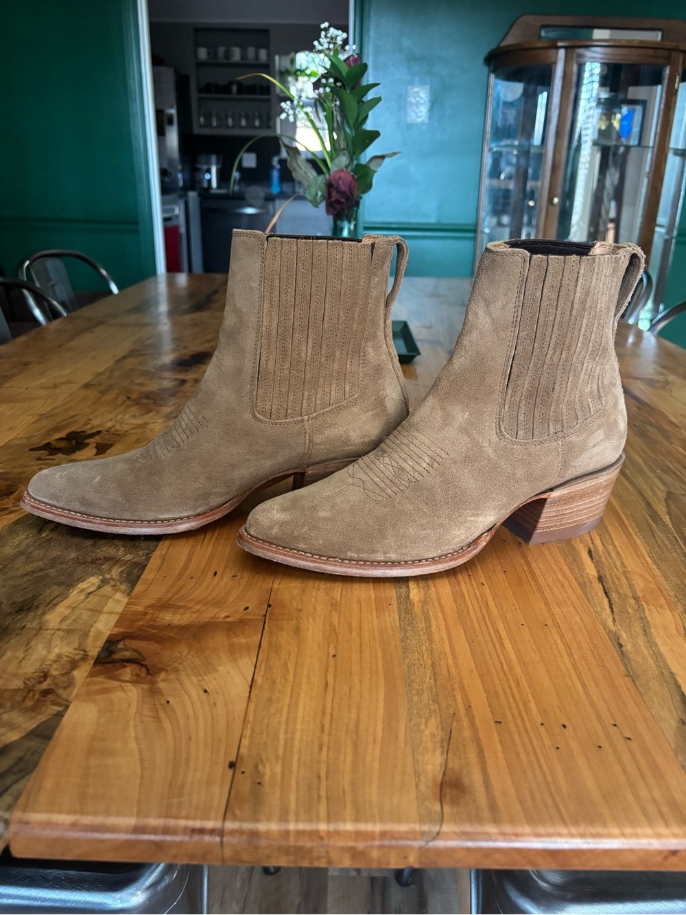 Tecovas Tan Suede Chelsea Ankle Boots